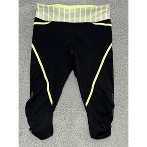 Lululemon Run Pace Crop Pants Size 6 Capris Black Green Running Gym Athletic